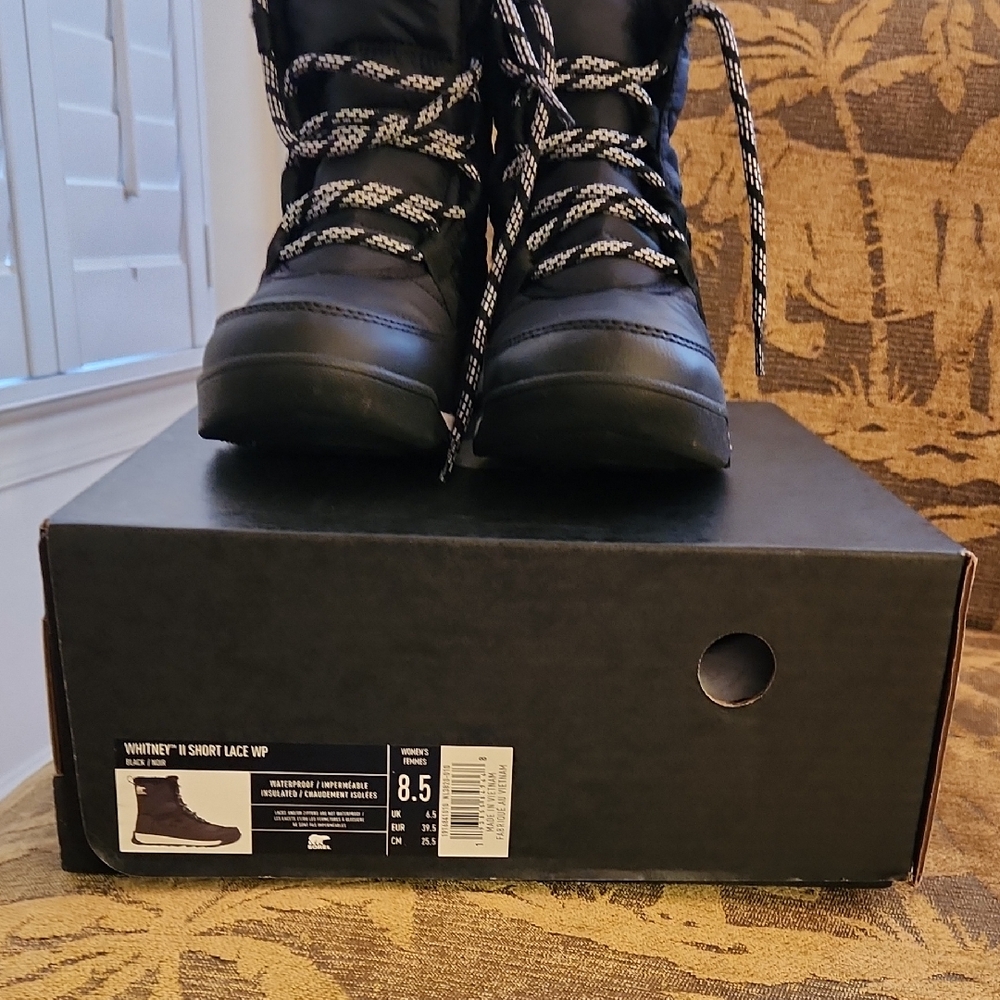 Sorel Black and White Lace-Up Boots